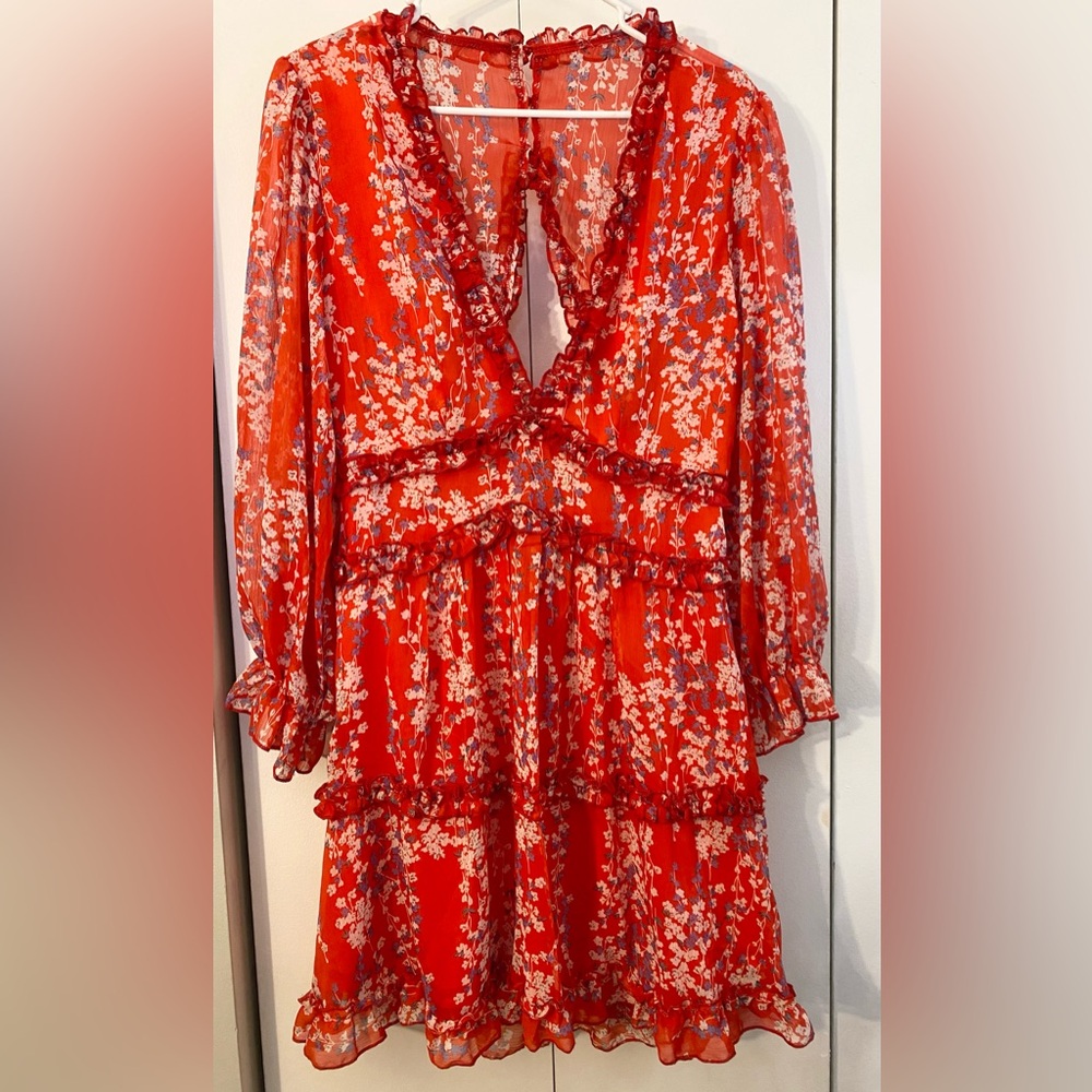 Floral Red Dress (L Ptp19-22")  EUC